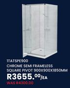 1TATSPE900 Chrome Semi Frameless Square Pivot  900 x 900 x 1850mm-Each
