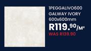 Galway Ivory 600 x 600mm 1PEGGALIVO600-Per Sqm