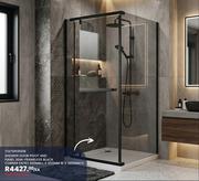Shower Door Pivot & Panel Semi Frameless Black Corner Entry L900mm x W900mm x H1900mm 1TATSPE900B