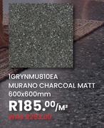 Murano Charcoal Matt 600 x 600mm 1GRYNMU810EA-Per Sqm