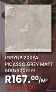 Picasso Grey Matt 600 x 600mm 1GRYNPI200EA-Per Sqm