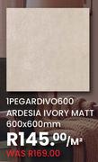 Ardesia Ivory Matt 600 x 600mm 1PEGARDIVO600-Per Sqm