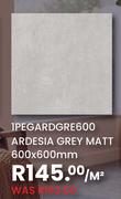 Ardesia Grey Matt 600 x 600mm 1PEGARDGRE600-Per Sqm