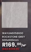 Rockstone Grey 600 x 600mm 1RAYUN6058600-Per Sqm