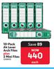 10 Pack A4 Lever Arch Files Plus 2 Mini Files 258810