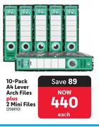 10 Pack A4 Lever Arch Files Plus 2 Mini Files 258810