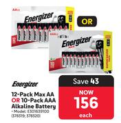 Energizer 12 Pack Max AA Or 10 Pack AAA Alkaline Battery 378319, 378320