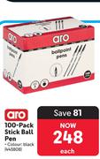 Aro 100 Pack Stick Ball Pen Black 443808