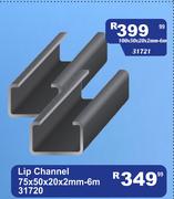 Lip Channel 75 x 50 x 20 x 2mm 31720-6m