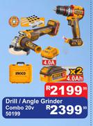 Ingco Drill/Angle Grinder Combo 20V 50199