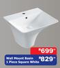 Wall Mount Basin 1 Piece Square White