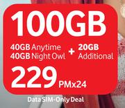 Vodacom 100GB Data Sim (40GB Anytime, 40GB Night Owl & 20GB Additional)