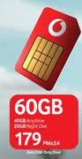 Vodacom 60GB Data Sim (40GB Anytime & 20GB Night Owl)