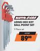 Auto Gear Long Hex Key Ball Point Set 9 Piece Set HK9BP