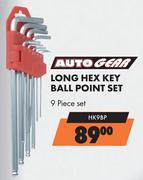 Auto Gear Long Hex Key Ball Point Set 9 Piece Set HK9BP
