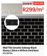 Wall Tile Ceramic Subway Black Glossy L20cm x W10cm (1 Sqm/Box) 81456784-Per Sqm