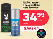 Playboy Aerosol & Designer Notes Mens Deodorant