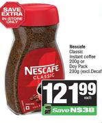Nescafe Classic Instant Coffee 200g Or Doy Pack 230g (Excl. Decaf)-Each
