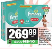 Pampers Active Baby Nappies/Pants Jumbo Pack Or Premium Care Nappies/Pants Value Pack-Each