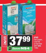Spar Full Cream Low Fat Or Fat Free UHT Milk-For Any 2 x 1Ltr