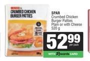 Spar Crumbed Chicken Burger Patties Plain Or With Cheese-520g Per Pack