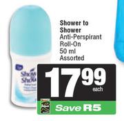 Shower To Shower Anti Perspirant Roll On-50ml