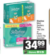 Stayfree Maxi Sanitary Pads 16s/20s Or Pantyliners 76s-Each