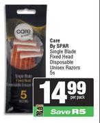 Care By Spar Single Blade Fixed Head Disposable Unisex Razors-5s Per Pack