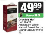 Drostdy Hof Red Claret,Adelpracht White NL Sweet Red Or Grand Cru Dry White-1L