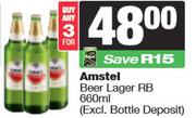 Amstel Beer Lager RB-For 3 x 660ml