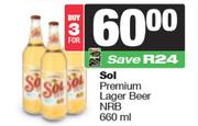 Sol Premium Lager Beer NRB-For 3 x 660ml