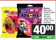 Beacon Maynards Sweets,Jellies,Gums Or All Sorts Liquorice Assorted-For 2 x 100g/150g
