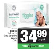 Tiggles Natural Or Extra Sensitive Wipes-70s Per Pack