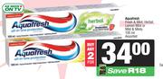 Aquafresh Fresh & Mint,Herbal Lemon Mint Or Mild & Minty Assorted-For 2 x 100ml