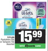 Lil-Lets Pantyliners 20s Or Tampons 10s-Each