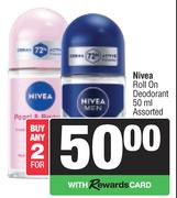 Nivea Roll On Deodorant Assorted-For 2 x 50ml