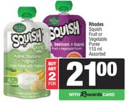Rhodes Squish Fruit Or Vegetable Puree Assorted-For 2 x 110ml