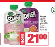 Rhodes Squish Fruit Or Vegetable Puree Assorted-For 2 x 110ml