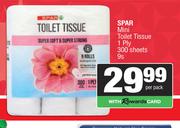 Spar Mini Toilet Tissue 1 Ply 350 Sheets-9s Per Pack