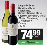 Leopard's Leap Sauvignon,Chardonnay,Chenin,Cabernet,Merlot,Shiraz & Pinot Noir-750ml Each