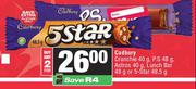 Cadbury Crunchie 40g,P.S 48g,Astros 40g,Lunch Bar 48g Or 5 Star 48.5g-For 2