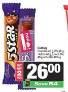 Cadbury Crunchie 40g,P.S 48g,Astros 40g,Lunch Bar 48g Or 5 Star 48.5g-For 2