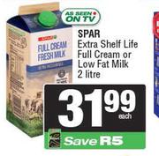 Spar Extra Shelf Life Full Cream Or Low Fat Milk-2L