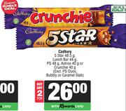 Cadbury 5 Star 48.5g, Lunch Bar 44g, PS 48g, Astros 40g Or Crunchie 40g-For 2