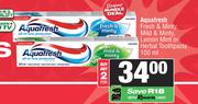 Aquafresh Fresh & Minty,Mild & Minty,Lemon Mint Or Herbal Toothpaste-For 2 x 100ml