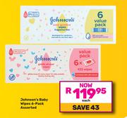 Johnson's Baby Wipes 6 Pack Assorted