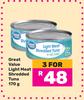 Great Value Light Meat Shredded Tuna-For 3 x 170g