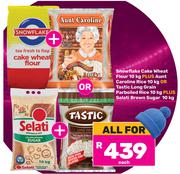 Snowflake Cake Wheat Flour 10Kg+Aunt Caroline Rice 10Kg+Tastic Long Grain Parboiled Rice 10Kg-For Al