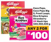 Kellogg's Coco Pops/Big5, Froot Loops, Rice Krispies Stawberry Or Mash Ups-For Any 2x340/350,400g