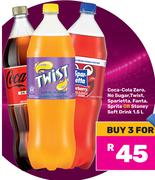 Coca-Cola Zero, No Sugar, Twist, Sparletta, Fanta, Sprite Or Stoney Soft Drink-For 3 x 1.5Ltr